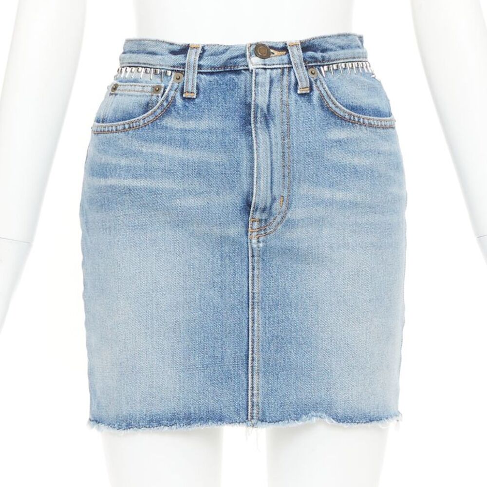 Saint Laurent 2016 Studded Denim Mini Skirt